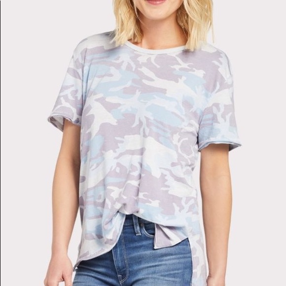 Free People Tops - FREE PEOPLE slouchy, comfy, blue and purple camo t-shirt with raw hem